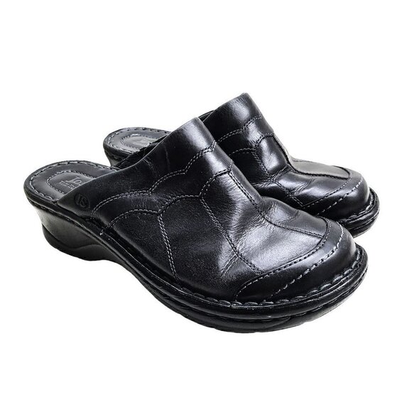 Josef Seibel Shoes - Joseph Siebel Black Leather Slip on Heeled Clog Mules